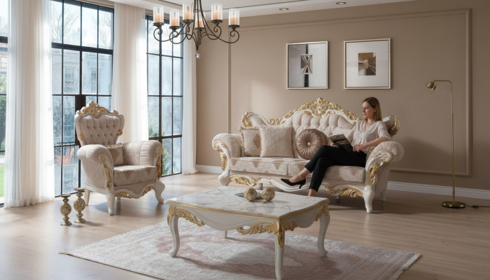 Upholstered Sofa Complete Sofa Suite Sofa Set Beige Sofa Fabric Sofa