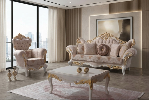 Luxury Sofa Set Complete Couch Set Beige Upholstered Sofa Fabric Sofa Sofa