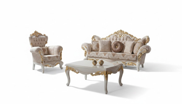 Luxury Sofa Set Complete Couch Set Beige Upholstered Sofa Fabric Sofa Sofa