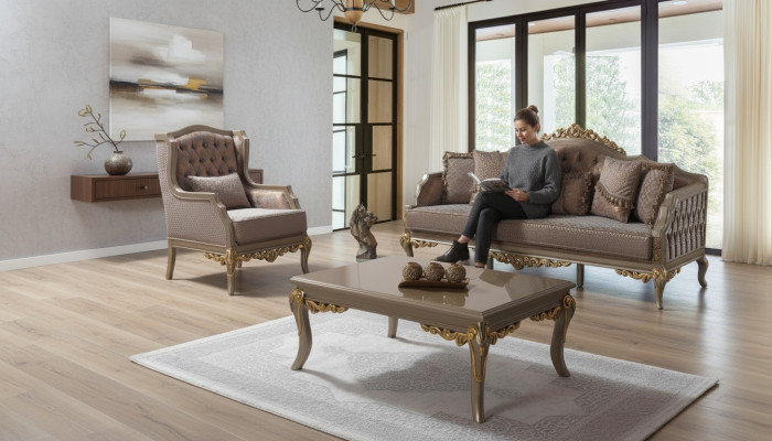 Sofa set upholstered sofa couch brown fabric sofa Chesterfield set couches