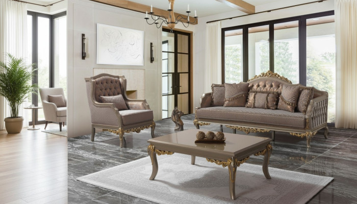 Sofa set upholstered sofa couch brown fabric sofa Chesterfield set couches