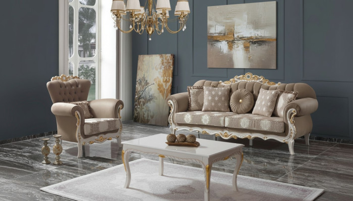 Couch set, sofa set, upholstered sofa, fabric sofa, three-seater, brown sofa set.
