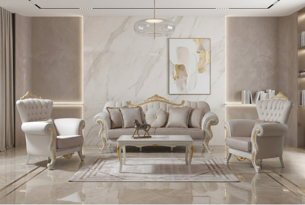 Suite sofa upholstered sofa Chesterfield sofa set fabric sofa beige sofas