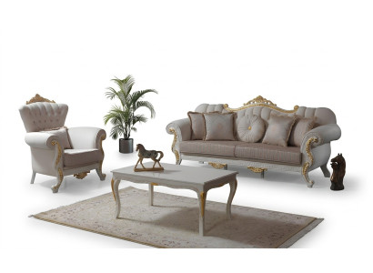 Suite sofa upholstered sofa Chesterfield sofa set fabric sofa beige sofas