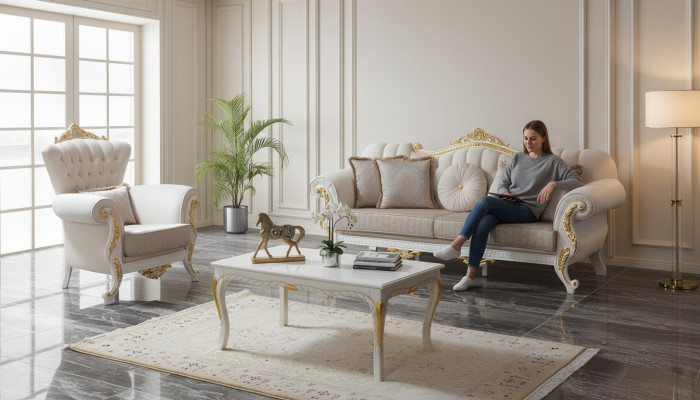 Luxury sofa set complete couch set beige upholstered sofa fabric sofa