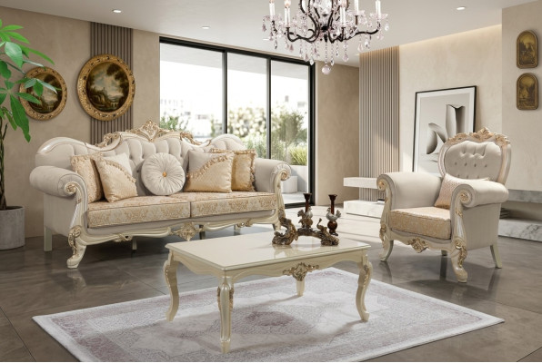 Luxury Sofa Set Complete Couch Set Beige Upholstered Sofa Fabric Sofa