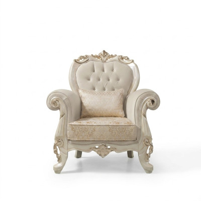 Single-seater armchair wingback armchair fabric beige polyester wood baroque
