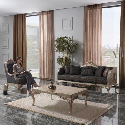 Living room sofa set upholstered sofa Chesterfield set gray fabric