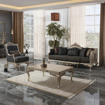 Living room sofa set upholstered sofa Chesterfield set gray fabric