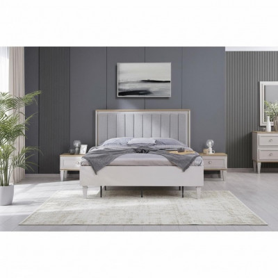 Double Bed Bedroom Suite Bed Nightstands Gray Wood Set 3-Piece