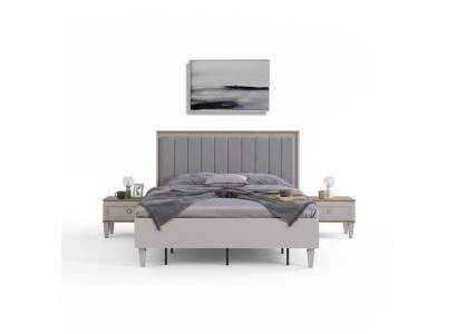 Double Bed Bedroom Suite Bed Nightstands Gray Wood Set 3-Piece