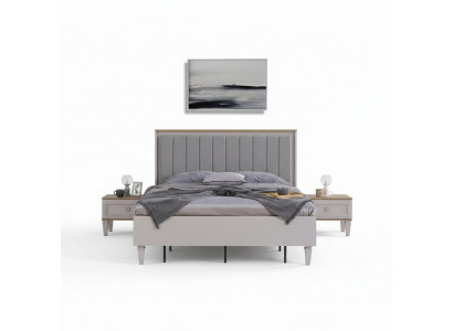 Double Bed Bedroom Suite Bed Nightstands Gray Wood Set 3-Piece
