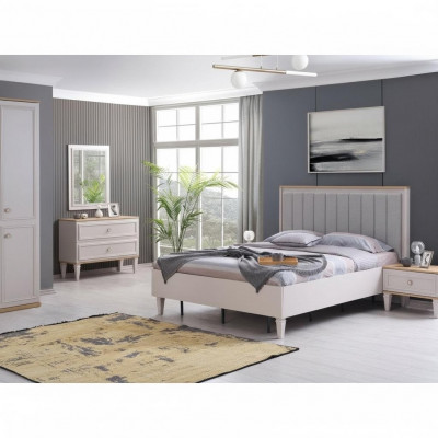 Modern bedroom set double bed bed nightstands gray wood set 5-piece