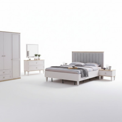 Modern bedroom set double bed bed nightstands gray wood set 5-piece