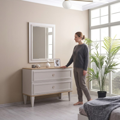 Dresser with mirror bedroom console wood gray set 2-piece modern