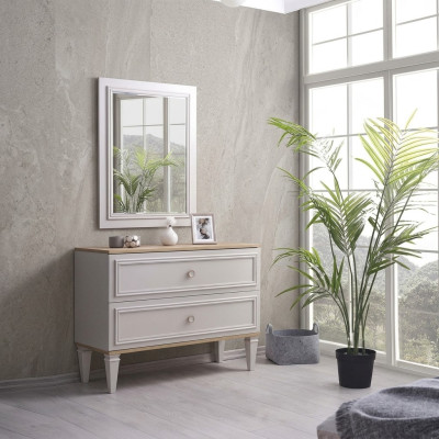 Dresser with mirror bedroom console wood gray set 2-piece modern