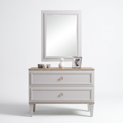 Dresser with mirror bedroom console wood gray set 2-piece modern