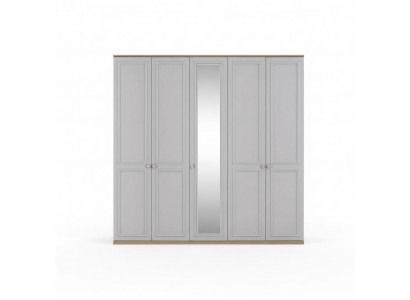 Wardrobe Bedroom Wardrobe Closet Gray Wood Mirror 5 Doors