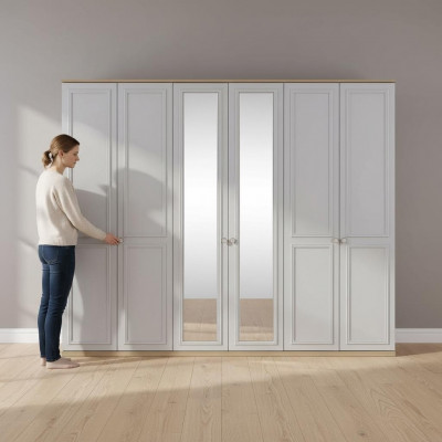 Bedroom wardrobe, wardrobe, cabinet, grey wood, mirror, 6 doors