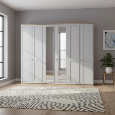 Bedroom wardrobe, wardrobe, cabinet, grey wood, mirror, 6 doors