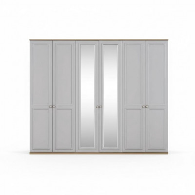 Bedroom wardrobe, wardrobe, cabinet, grey wood, mirror, 6 doors