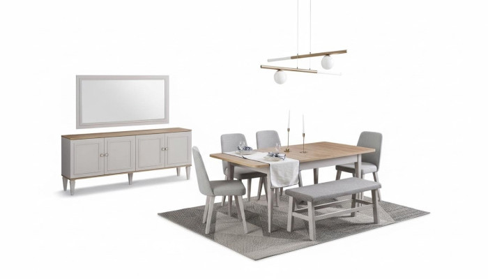 Dining set, dining room furniture, 8-piece set, dining room, dining table, chairs, wood, gray