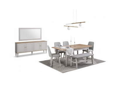 Dining set, dining room furniture, 8-piece set, dining room, dining table, chairs, wood, gray