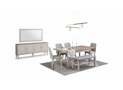 Dining set, dining room furniture, 8-piece set, dining room, dining table, chairs, wood, gray