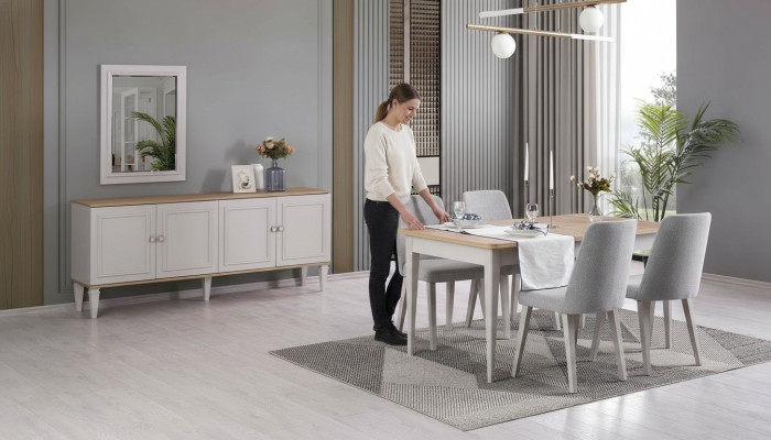 Dining room furniture dining set dining room dining table chairs wood gray 9-piece set