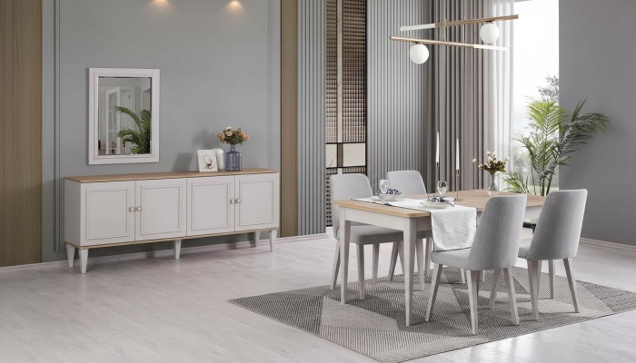 Dining room furniture dining set dining room dining table chairs wood gray 9-piece set