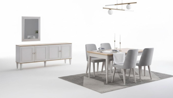 Dining room furniture dining set dining room dining table chairs wood gray 9-piece set