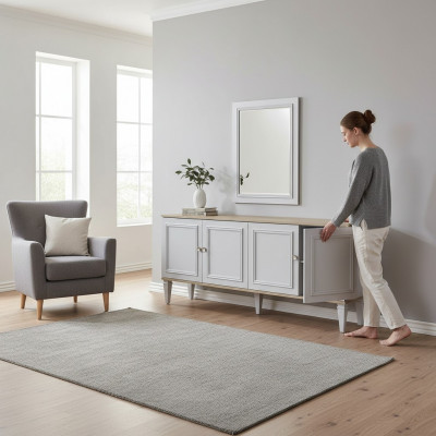 Sideboard set with mirror, sideboard, dressers, dining room, wood, gray