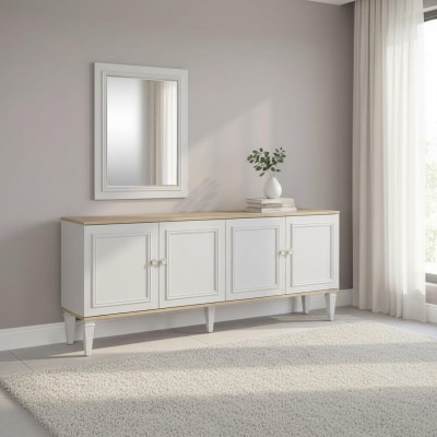 Sideboard set with mirror, sideboard, dressers, dining room, wood, gray