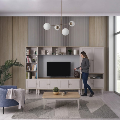 Living room wall unit TV stand wood RTV lowboard gray shelf set