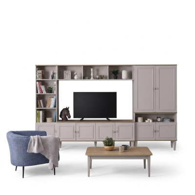 Living room wall unit TV stand wood RTV lowboard gray shelf set