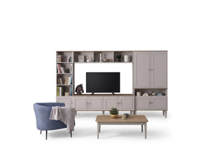 Living room wall unit TV stand wood RTV lowboard gray shelf set