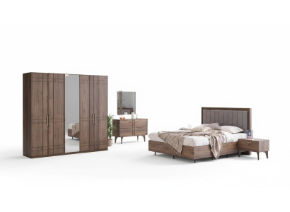 Complete bedroom furniture double bed wood 6-piece bedroom brown