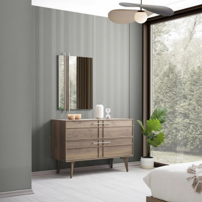 Dresser with Mirror Bedroom Console Wood Brown Set 2pcs Modern