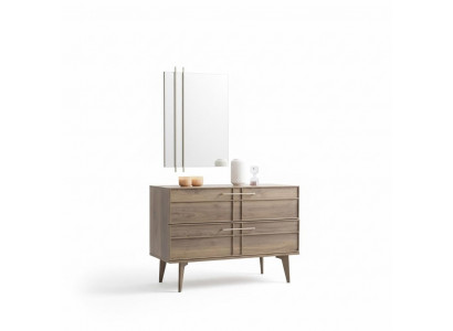 Dresser with Mirror Bedroom Console Wood Brown Set 2pcs Modern