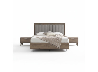 Bedroom set double bed bedside tables brown wood 3-piece set