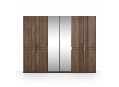 Wardrobe Bedroom Closet Brown Wood Mirror 6 Doors