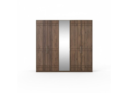 Wardrobe Closet Bedroom Wardrobe Brown Wood Mirror 5 Doors
