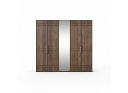 Wardrobe Closet Bedroom Wardrobe Brown Wood Mirror 5 Doors