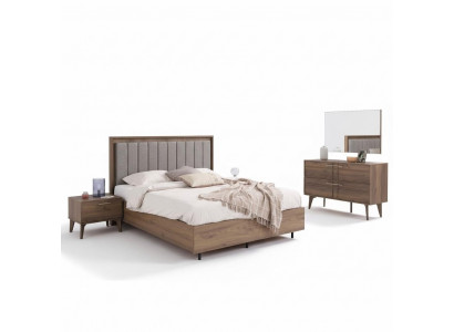 Complete double bed wooden set, 5-piece bedroom, brown, modern bed