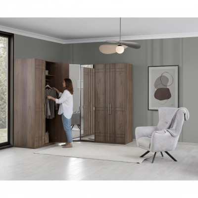 Corner wardrobe closet cabinet brown wood mirror 7 doors large