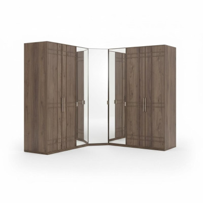 Corner wardrobe closet cabinet brown wood mirror 7 doors large