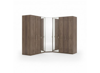Corner wardrobe closet cabinet brown wood mirror 7 doors large