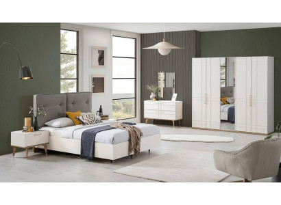 Group Double Bed Complete Bed Bedroom Furniture Wood 6-Piece Set White