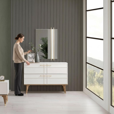 Dresser with mirror bedroom console wood white set 2 pcs modern