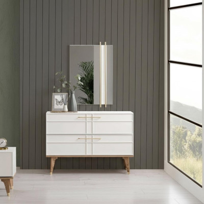 Dresser with mirror bedroom console wood white set 2 pcs modern